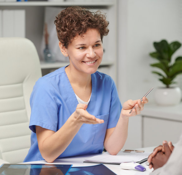  female medical specialist sitting at table